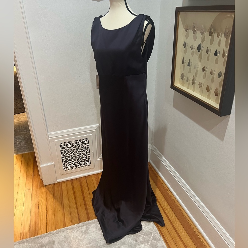 Marina Eggplant Cowl Back Evening Dress